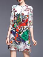 Shein Multicolor Birds Print Shift Dress