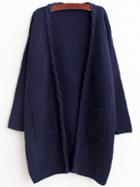 Shein Navy Cable Knit Pockets Loose Cardigan