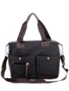Shein Dual Pocket Front Canvas Shoulder Bag - Black