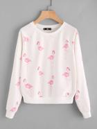 Shein Allover Flamingo Print Raglan Sleeve Sweatshirt