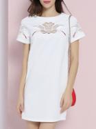 Shein White Embroidered Hollow Shift Dress