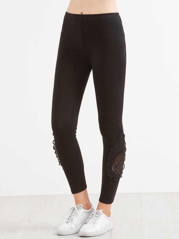 Shein Black Lace Contrast Leggings