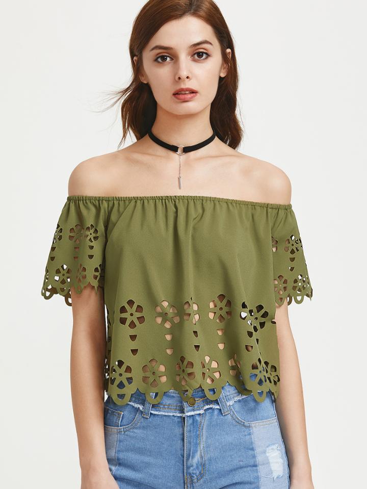 Shein Laser Cut Out Bardot Top