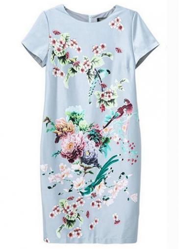 Rosewe Charming Short Sleeve Round Neck Printed Mini Dress