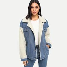 Shein Faux Shearling Contrast Denim Jacket