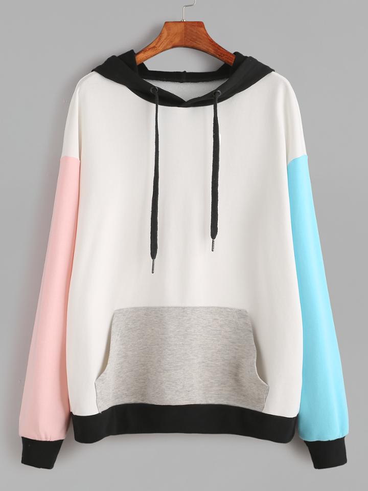 Shein Color Block Drop Shoulder Pocket Front Hoodie