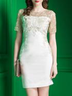 Shein White Gauze Embroidered Sheath Dress