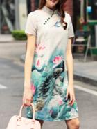Shein Multicolor Peacock Print Shift Dress