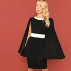 Shein Pearl Beading Contrast Panel Cape Dress