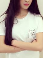 Shein White Pocket Cat T-shirt