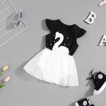 Shein Girls Swan Print Contrast Mesh Dress