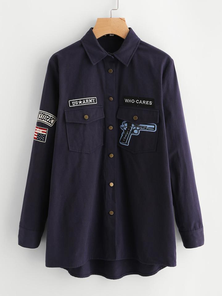 Shein Patch Detail Flap Pocket Front Shirt Jacket