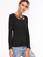 Shein Crisscross Slim Fit Ribbed T-shirt