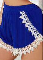 Rosewe Elastic Waist Lace Panel Royal Blue Shorts