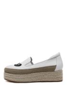 Shein White Contrast Moustache Patch Slip-on Elastic Espadrille Wedges