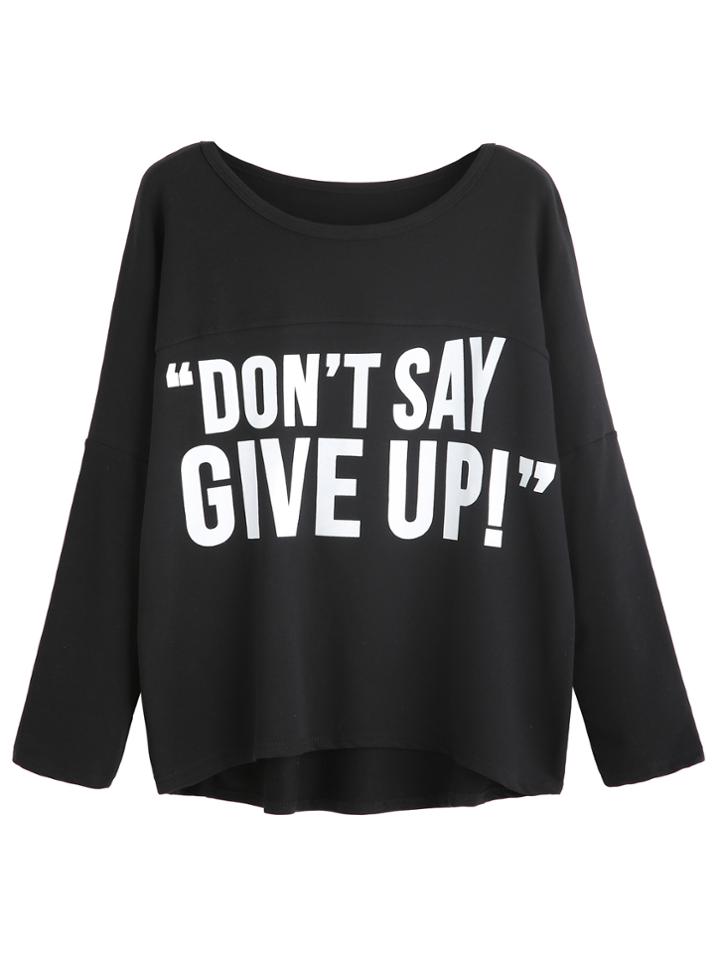 Shein Black Slogan Print Drop Shoulder T-shirt
