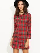 Shein Red Plaid Zipper Back Long Sleeve Sheath Dress