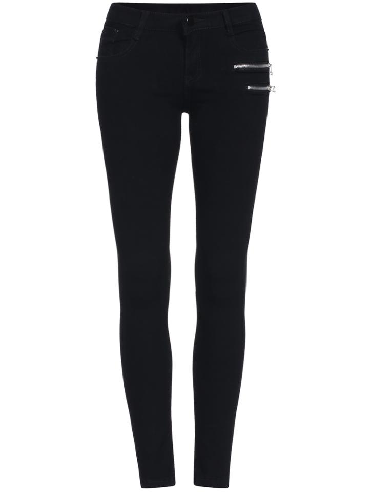 Shein Black Slim Zipper Denim Pant