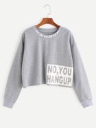 Shein Light Grey Slogan Print Crop Sweatshirt