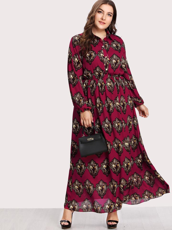 Shein Seamless Pattern Shirt Dress
