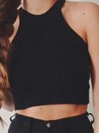 Shein Black Mock Neck Ribbed Strechy Cami Top