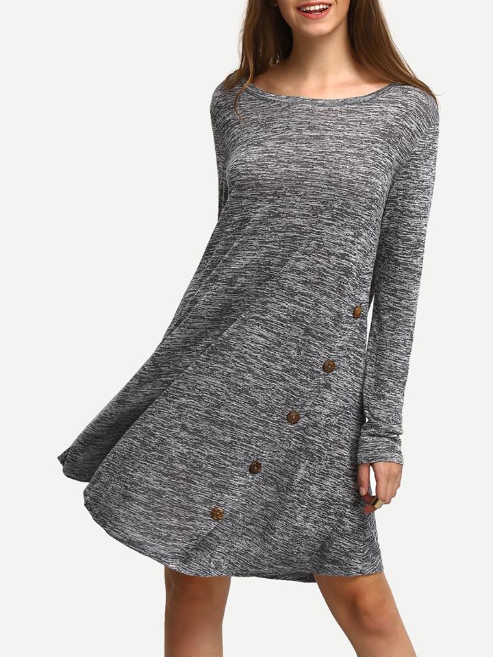 Shein Grey A-line Dress With Buttons