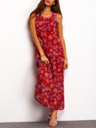 Shein Red Criss Cross Back Floral Loose Dress