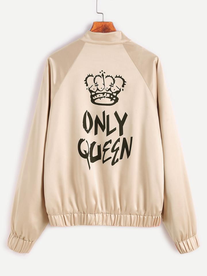 Shein Graphic Print Raglan Sleeve Bomber Jacket