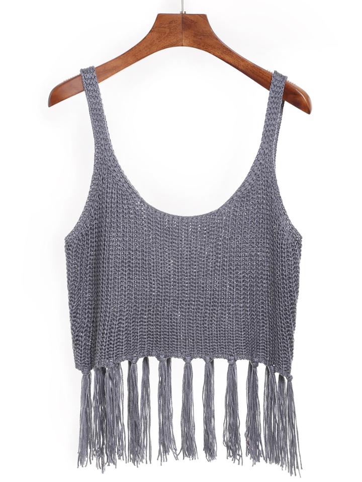 Shein Fringed Crop Knit Cami Top