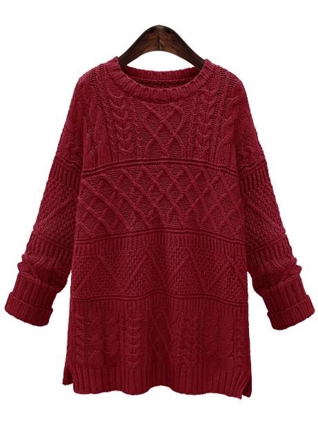 Shein Red Cable Knit Slit Sweater