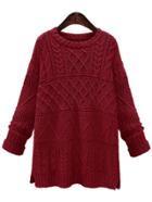 Shein Red Cable Knit Slit Sweater