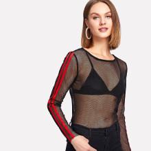 Shein Striped Sleeve Mesh Top