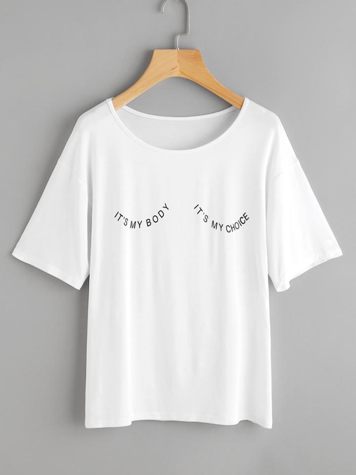Shein Drop Shoulder Slogan Print Tee