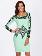 Shein Square Neck Damask Print Dress