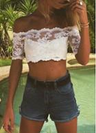 Rosewe Lace Off The Shoulder White Crop Top