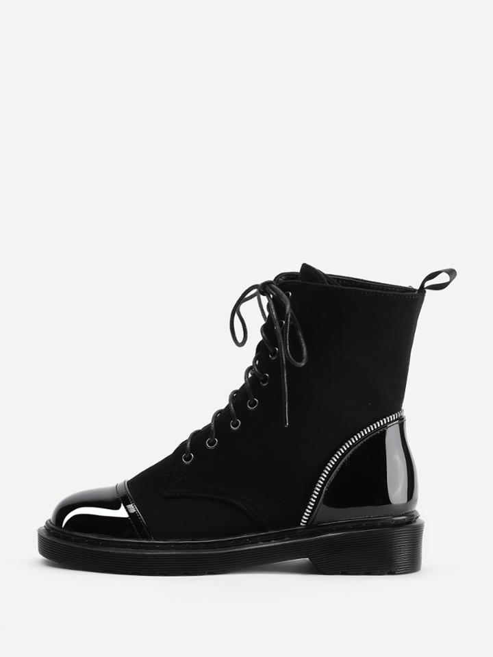 Shein Lace Up Round Toe Pu Boots