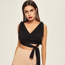 Shein Knotted Shoulder Crop Wrap Top