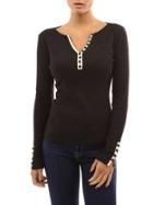 Shein Black Long Sleeve Buttons Slim T-shirt