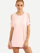 Shein Slit Shoulder Loose-fit Tee Dress - Pink