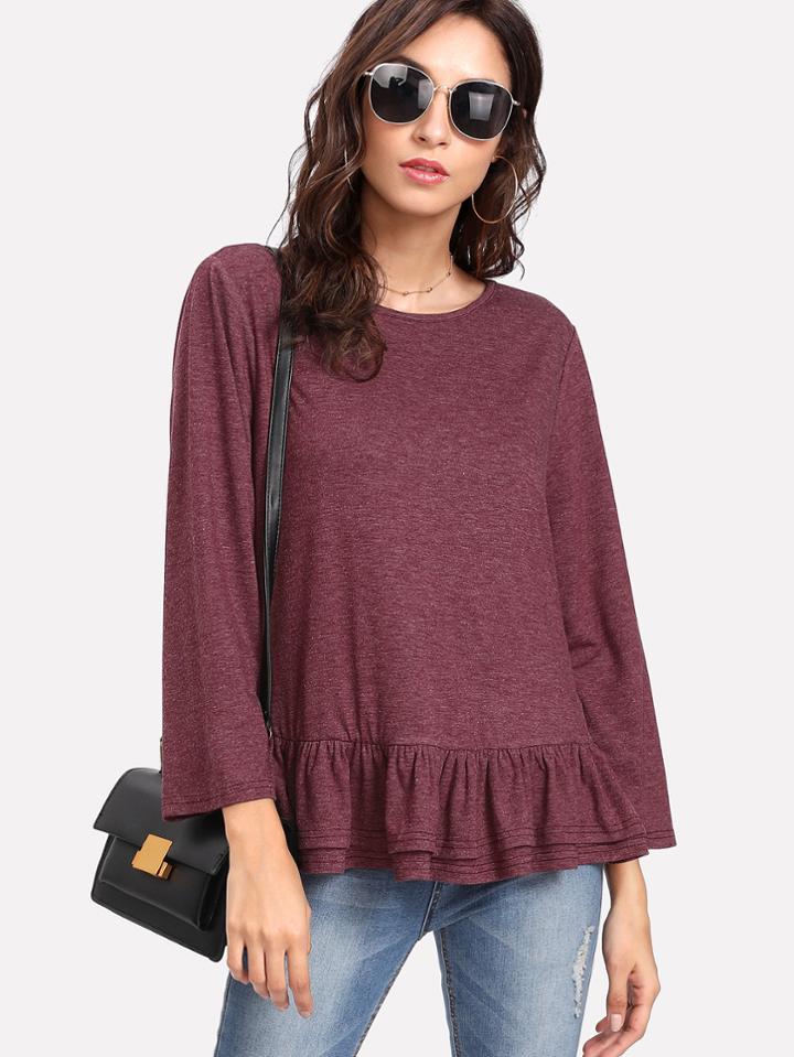 Shein Layered Ruffle Trim Heathered T-shirt