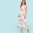 Shein Ladder Lace Insert Ruffle Hem Floral Dress