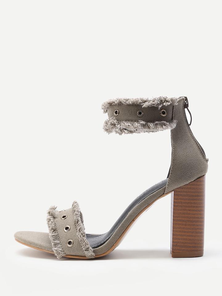 Shein Raw Trim Cork Heeled Denim Sandals With Eyelet