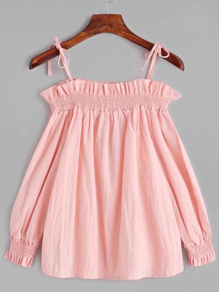 Shein Pink Cold Shoulder Shirred Top