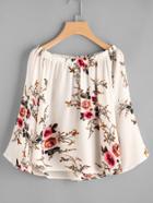 Shein Boat Neckline Floral Print Dip Hem Top