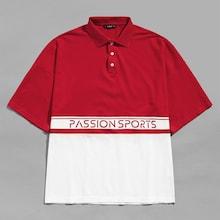Shein Men Button Up Color Block Letter Print Collar Tee