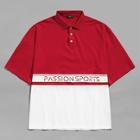 Shein Men Button Up Color Block Letter Print Collar Tee
