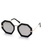 Shein Black Hexagon Frame Metal Arm Grey Lens Sunglasses