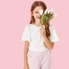 Shein Girls Trumpet Sleeve Solid Top