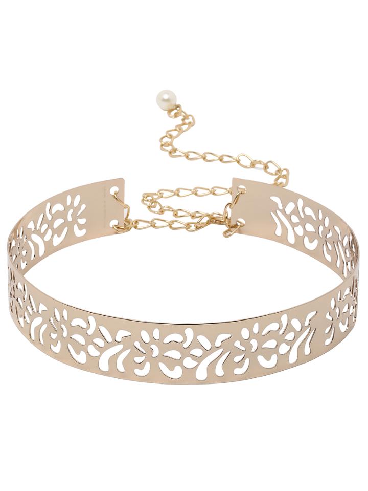 Shein Gold Cutout Metal Belt With Chain And Clasp Closure