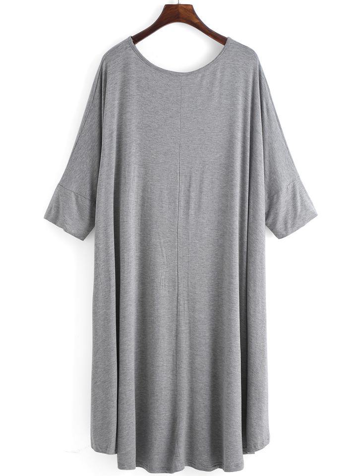 Shein Grey V Neck High Low Plus T-shirt